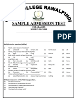 Sample Admission Test Class 9th 2017