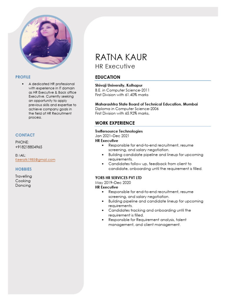 HR Executive Profile - Ratna Kaur | PDF | Business