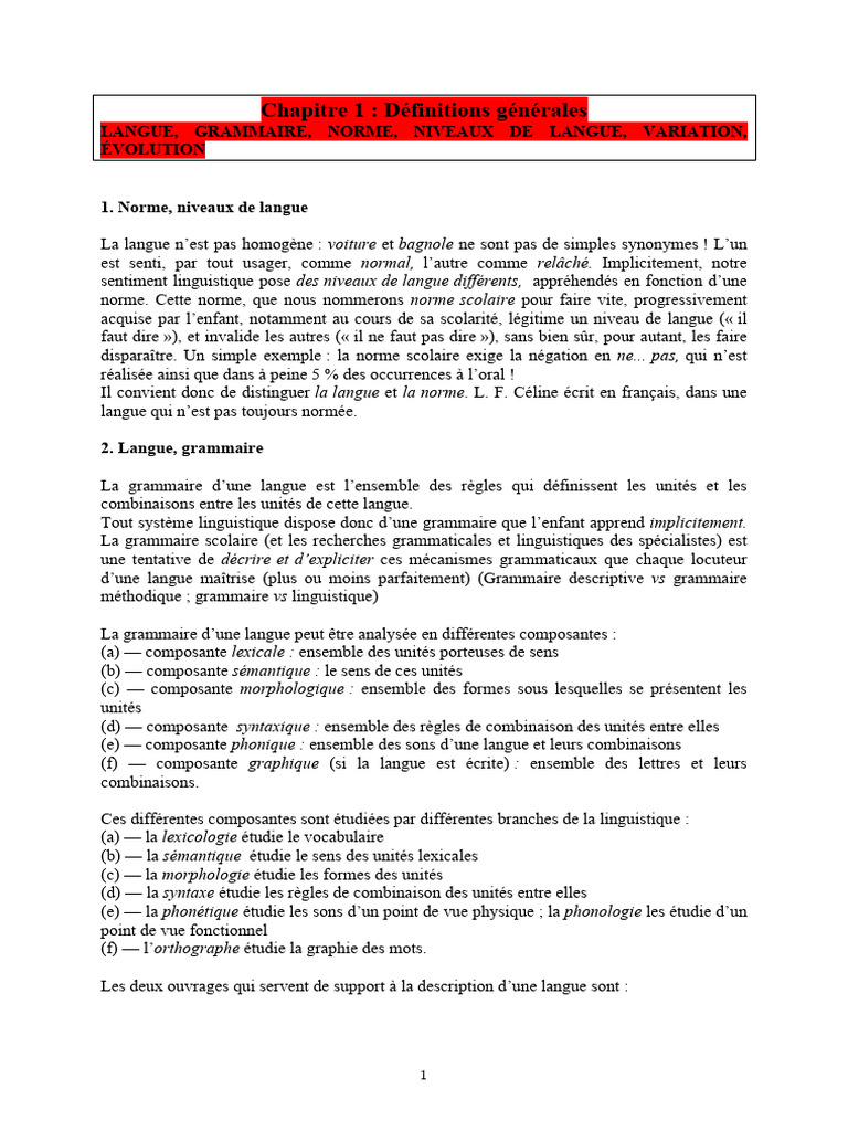 Normes et Variétés Linguistiques | PDF | Morphologie (linguistique ...