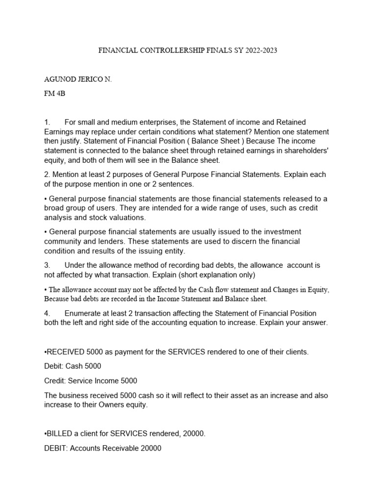 Financial Controllers Final Exam Insights | PDF | Debits And Credits ...