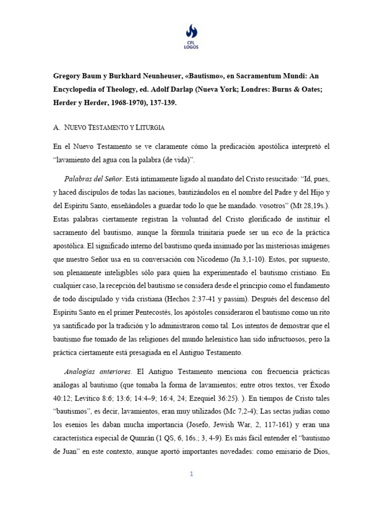 Gregory Baum y Burkhard Neunheuser Bautismo Sacamentum Mundi PDF