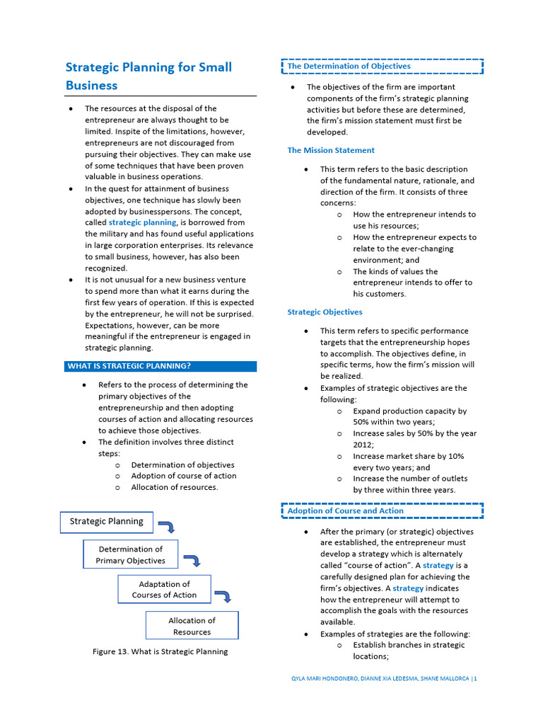 Strategic Planning for Small Businesses | PDF | Entrepreneurship | Swot ...