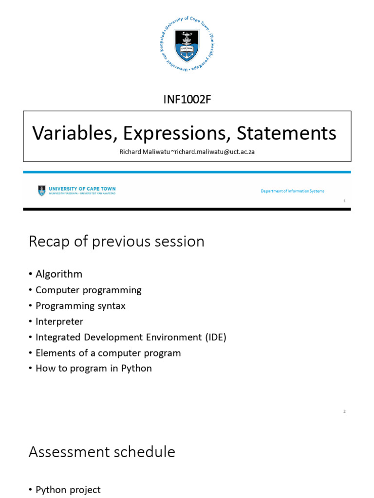 Python Variables and Expressions Guide | PDF | Variable (Computer ...