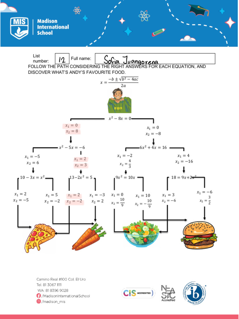 Math Equations to Find Favorite Foods | PDF | Mathematics | Algebra
