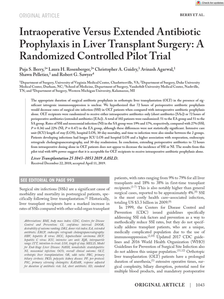 2019 Intraoperative Versus Extended Antibiotic Prophylaxis in Liver ...