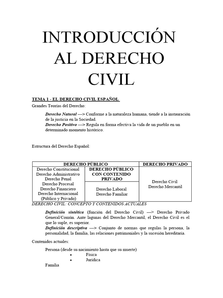 Apuntes Completos Introducción Al Derecho Civil y de La Persona | PDF ...
