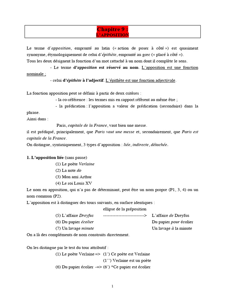 Comprendre l'Apposition en Grammaire | PDF | Clause | Linguistique