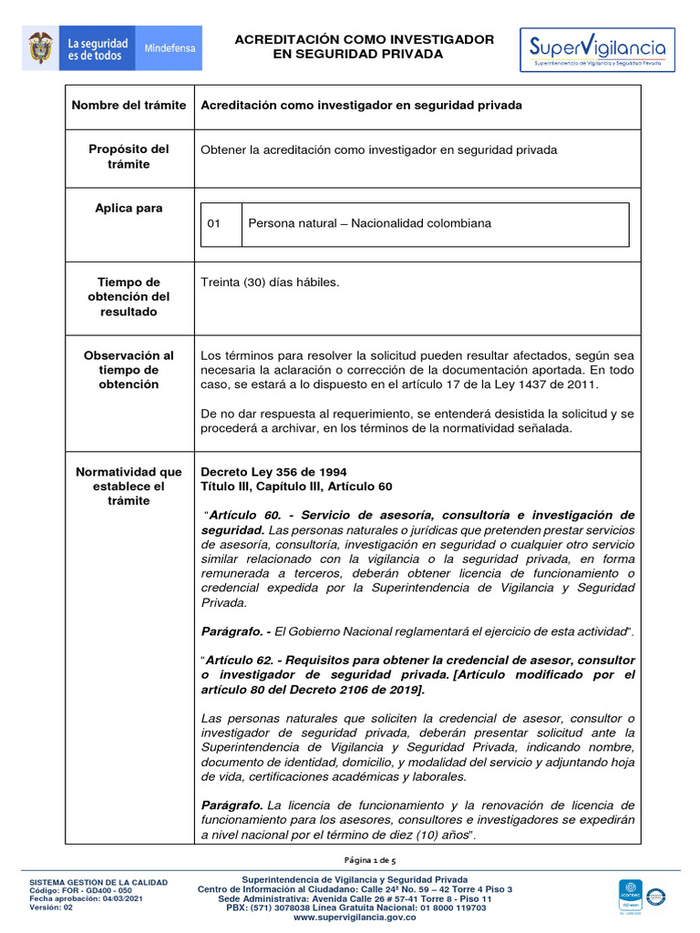 Acreditación de Investigador en Seguridad Privada | PDF | Documento de ...