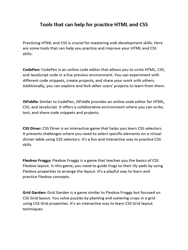 Tools That Can Help For Practice HTML and CSS | PDF | Html | Websites