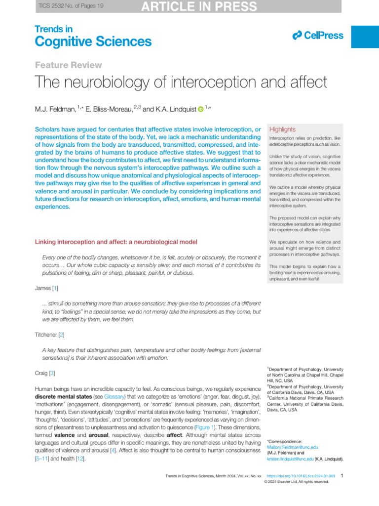 Neurobiology of Interoception and Affect | PDF | Perception | Senses