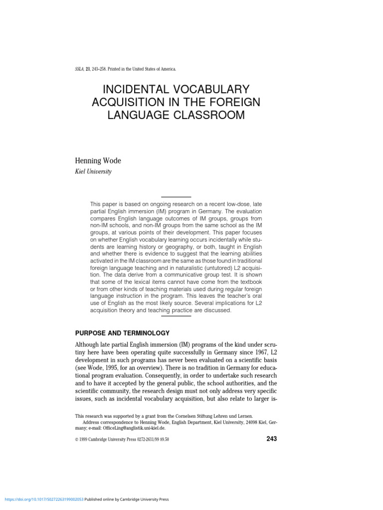 Incidental Vocabulary in English Immersion | PDF | Second Language ...