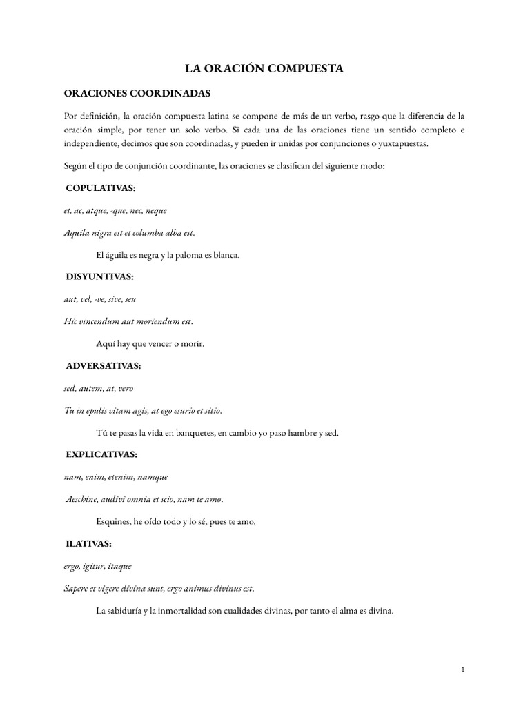 Tipos de Oraciones Compuestas en Latín | PDF | Oración (Lingüística ...