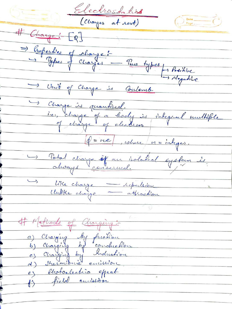 Electric Charges And Field Electrostatic Potential And Capacitance