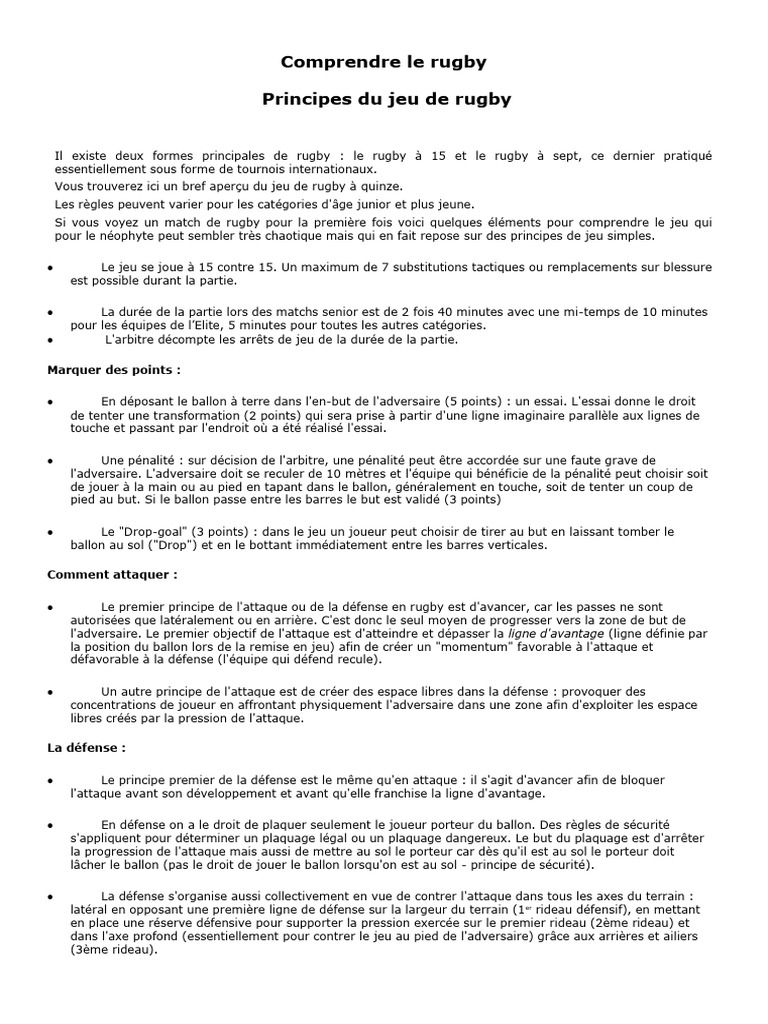 Règles essentielles du rugby 2023 | PDF | Rugby à XIII | Des sports