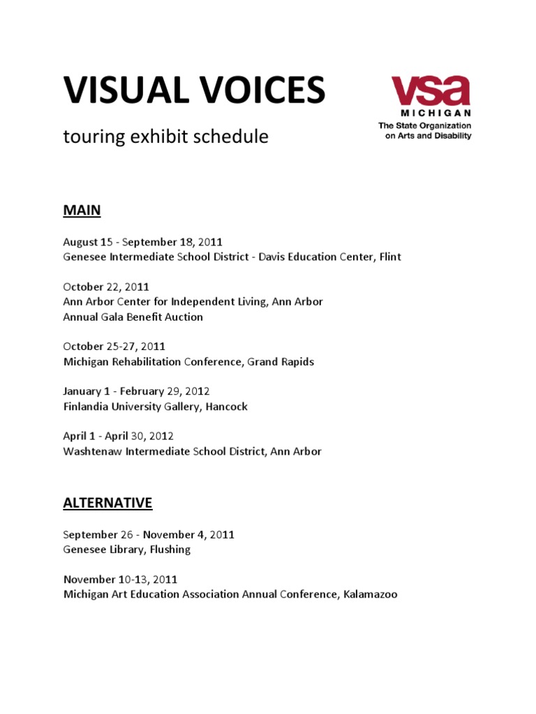 Visual Voices Exhibit Schedule 2011-2012 | PDF