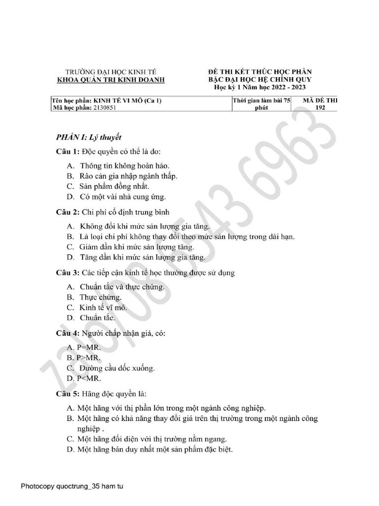 ĐỀ THI VI MÔ | PDF