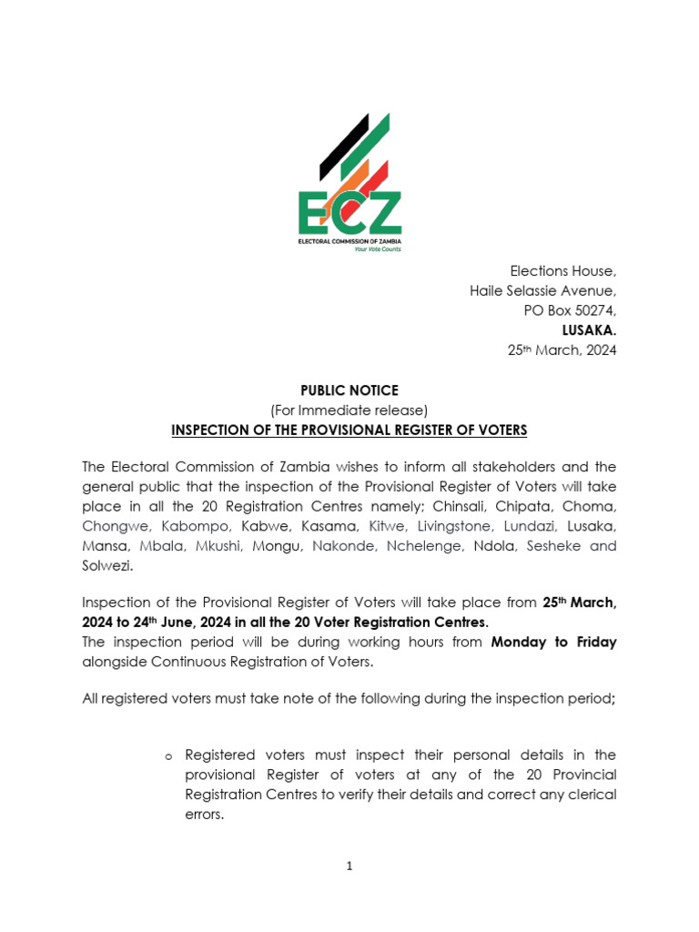 Public Notice - Inspection of the Register of Voters March 2024 | PDF ...