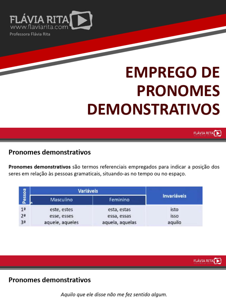 Teoria Gramatical - Emprego de Pronomes Demonstrativos | PDF | Pronome ...