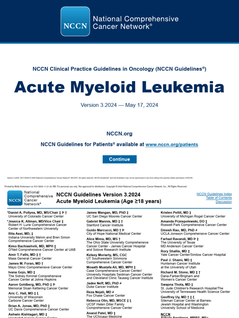 エイジ Acute Myeloid Leukemia: NCCN Clinical Practice Guidelines in