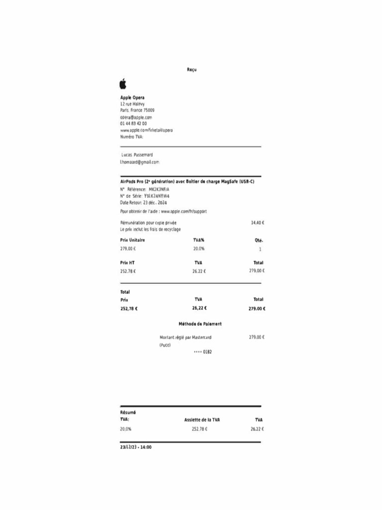 Facture Apple - AirPods Pro et TVA | PDF