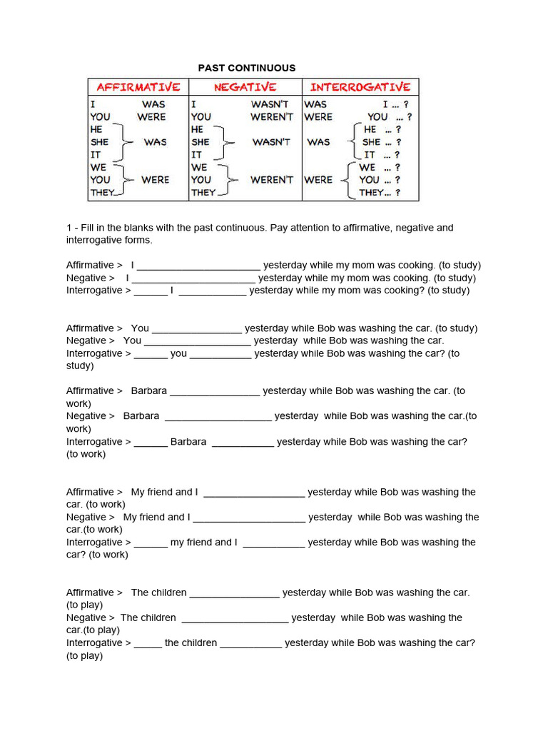 Past Continuous and Simple Past Exercises | PDF