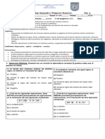 Evaluación Sumativa Números Enteros 8° Años Fila A.