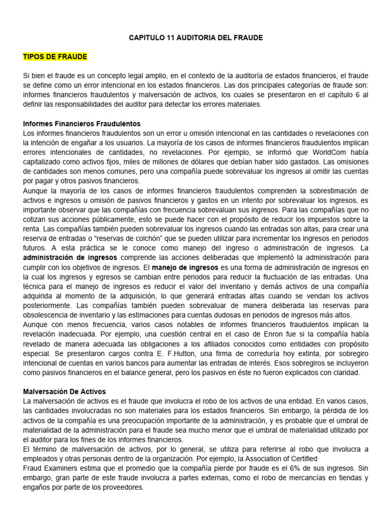 Tipos de Fraude en Auditoría Financiera | PDF | Auditoría | Fraude