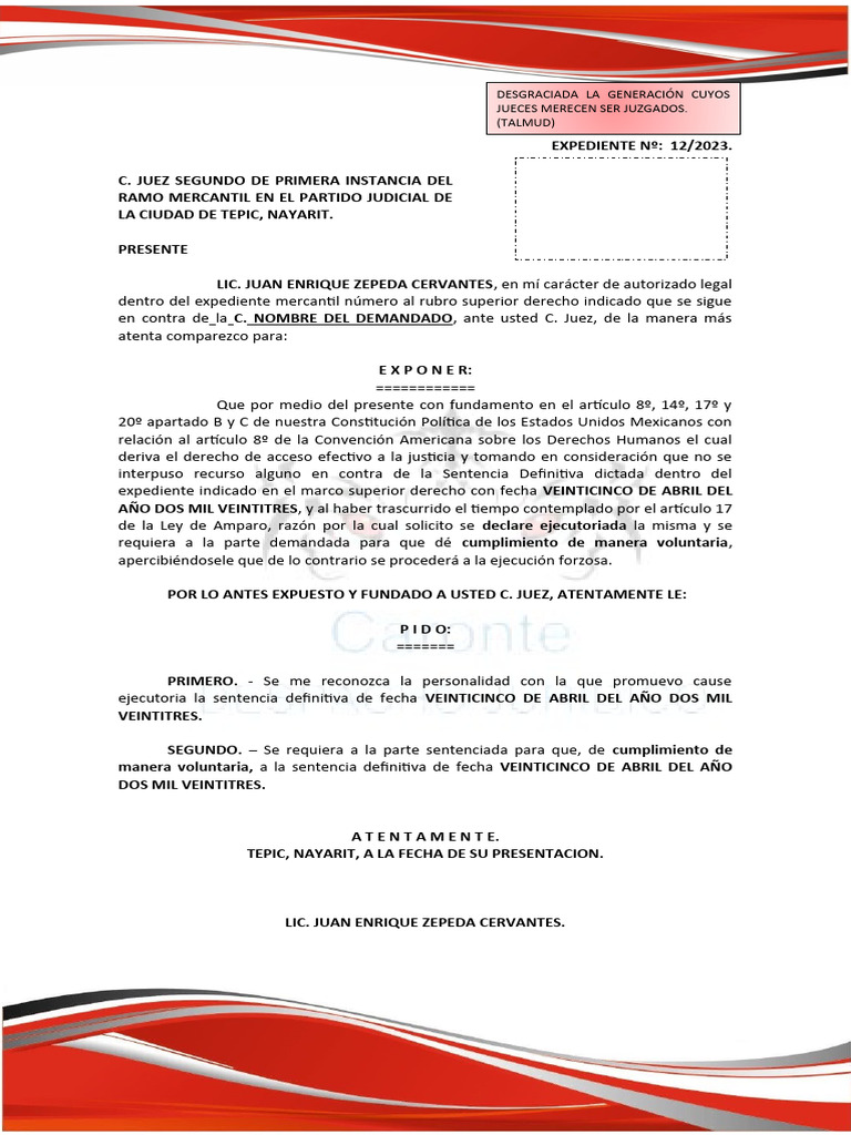 CAUSE EJECUTORIA SENTENCIA DEFINITIVA | PDF | Sentencia (ley