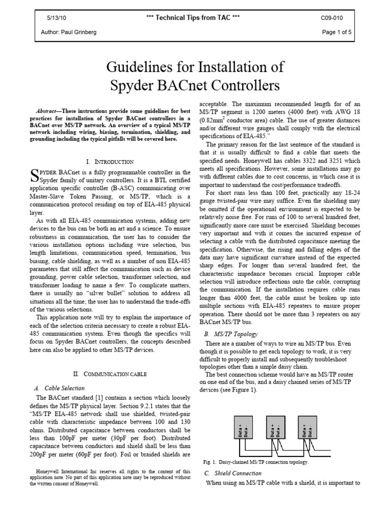 C09 010 Guidelines for Installation of Spyder Controllers 1