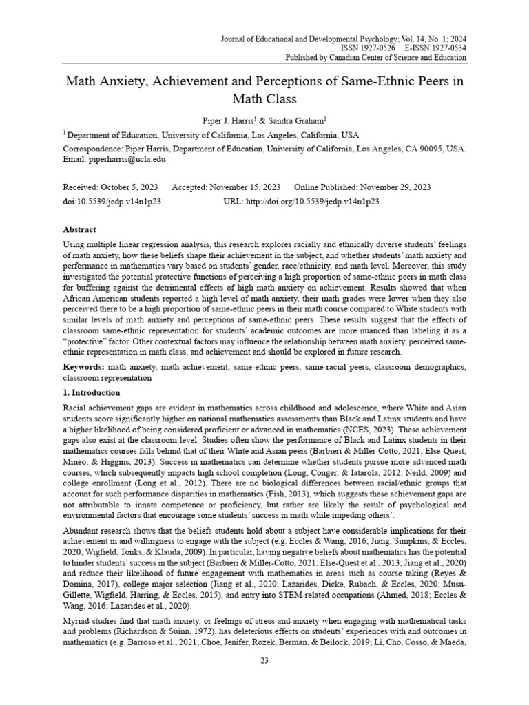 Math Anxiety Achievement and Perceptions of Same-E | PDF | Mathematics ...