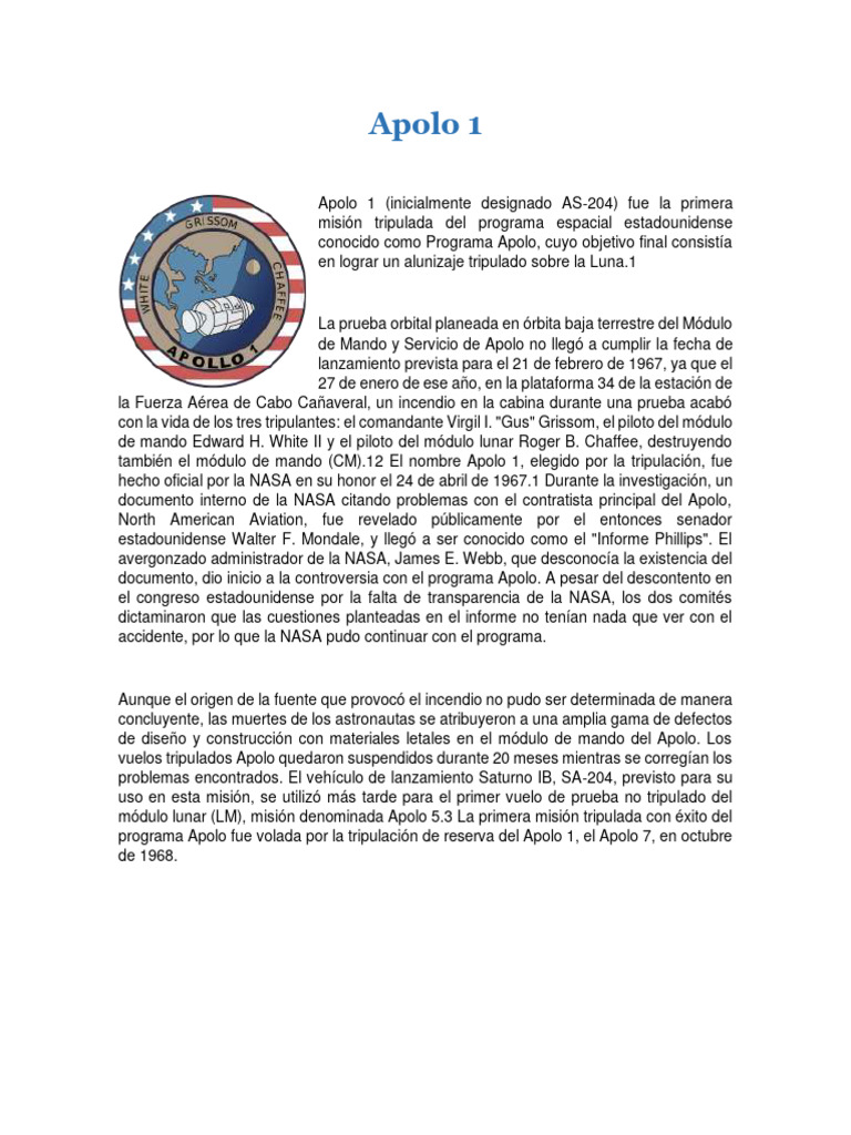 Tragedia de la misión Apolo 1 | PDF | Apolo 1 | Programa Apolo
