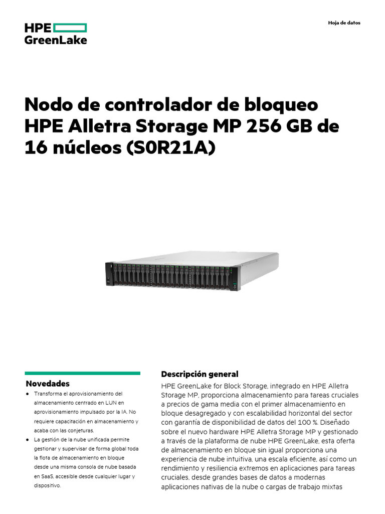 Nodo Controlador HPE Alletra MP 256 GB | PDF | Computación en la nube ...