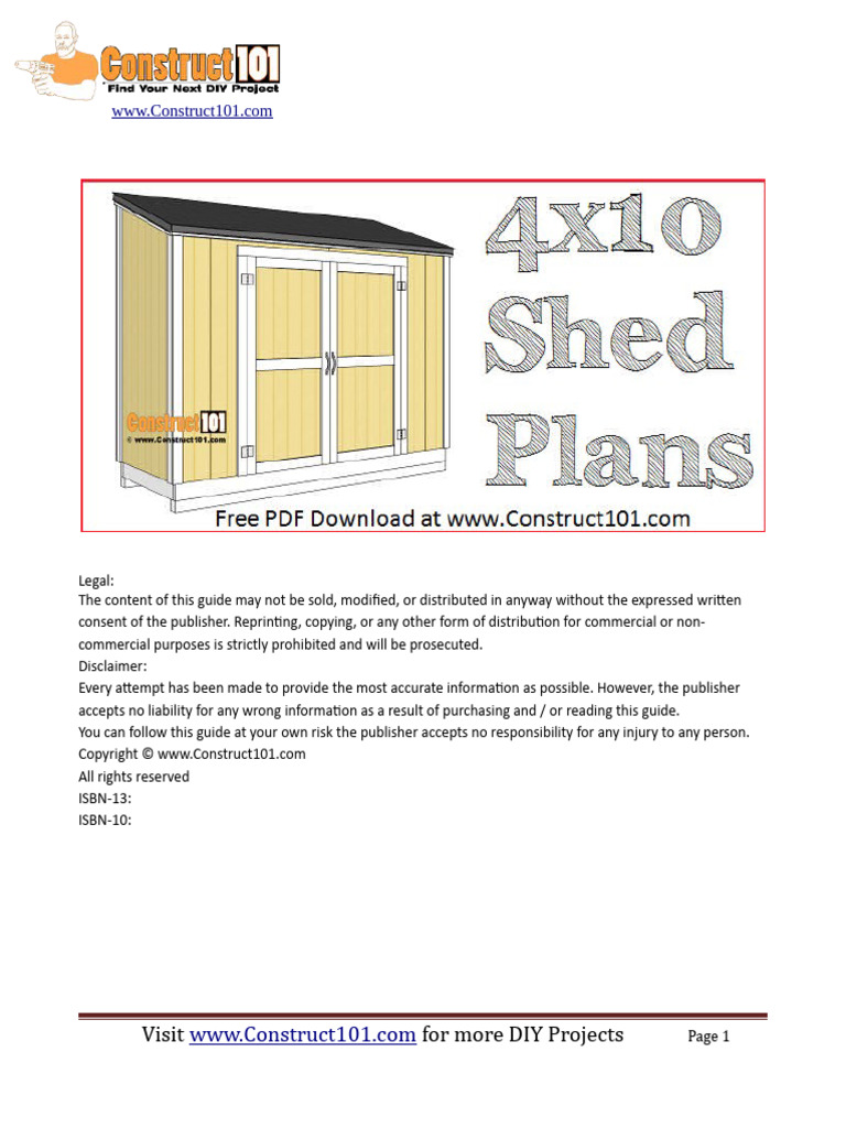4x10 Lean To Shed Plans | PDF | Framing (Construction) | Architectural ...