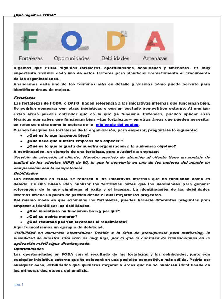 Análisis FODA: Fortalezas y Debilidades | PDF | Análisis FODA | Business
