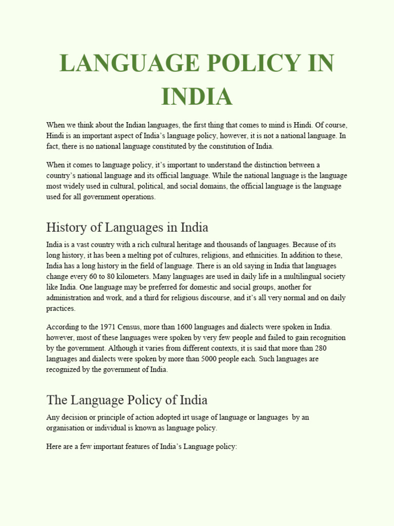 Language Policy and Constitution | PDF | Languages Of India | Linguistics