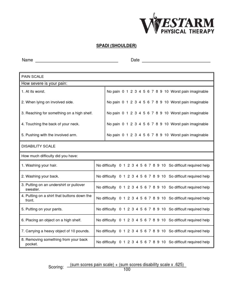 SPADI Questionnaire and Scoring Guide | PDF