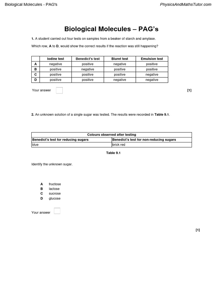 2.2 Biological Molecules - PAG's QP | PDF | Carbohydrates | Glucose