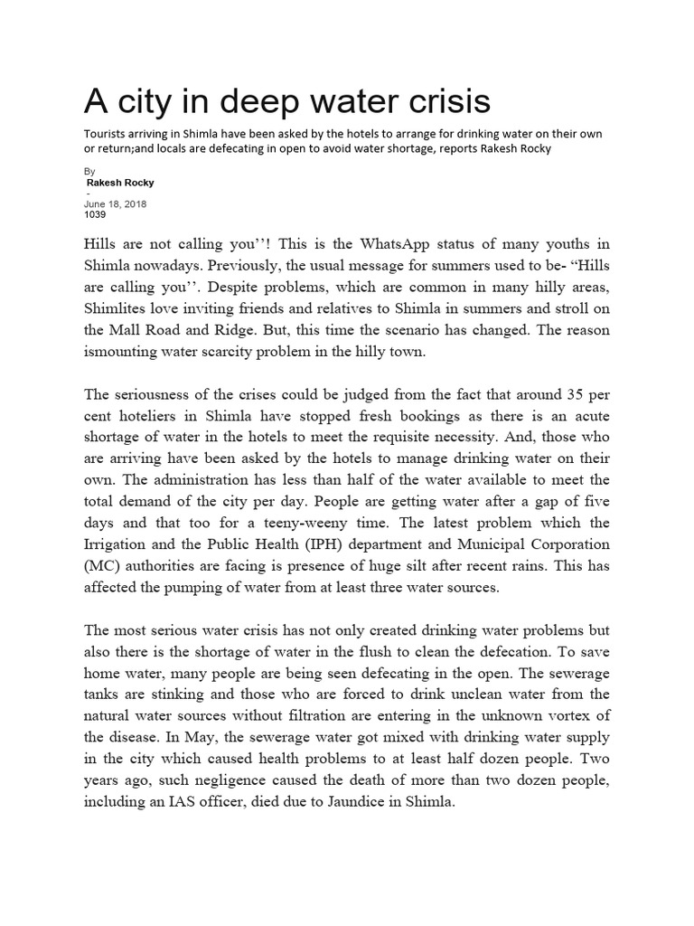 Shimla's Severe Water Crisis | PDF | Water Scarcity | Water