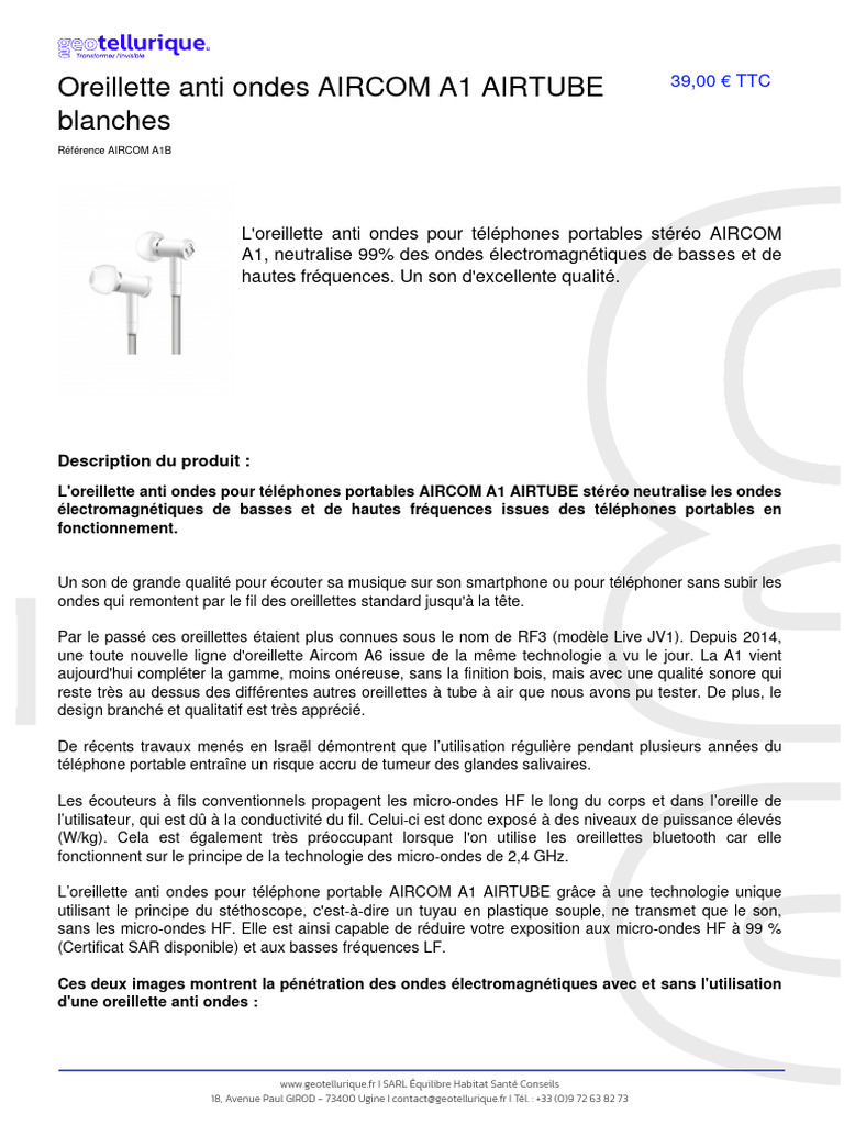 Oreillette A1 Antiondes efficace PDF Casque audio — free download