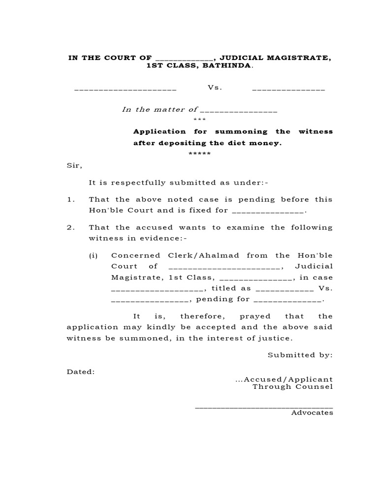 Diet Money Application for Witness Summoning | PDF