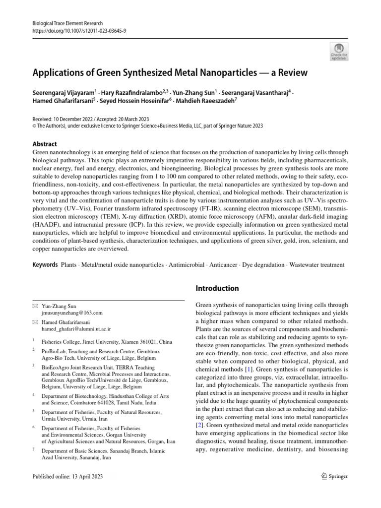 Green Synthesis of Metal Nanoparticles | PDF | Nanoparticle | Microscopy
