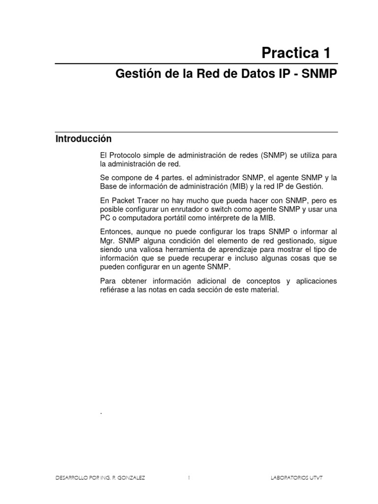 Gestión de Red IP con SNMP en Packet Tracer | PDF | Enrutador ...