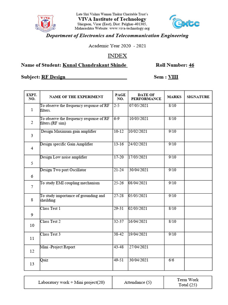 RF Design Lab Report - Kunal Shinde | PDF | Radio Technology ...