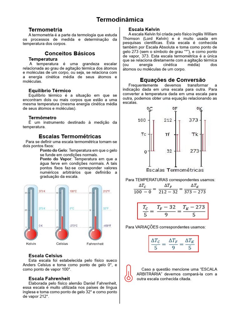 Termometria: Escalas e Conversões de Temperatura | PDF | Temperatura ...