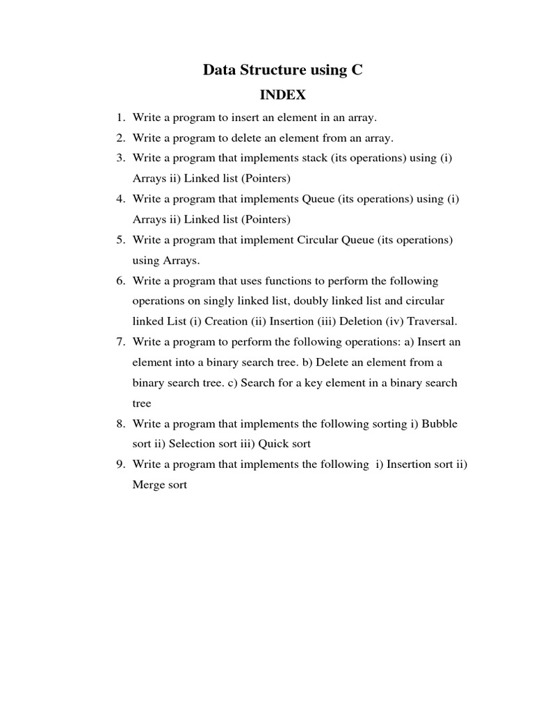 Data Structures Using C Lab (Index) PDF