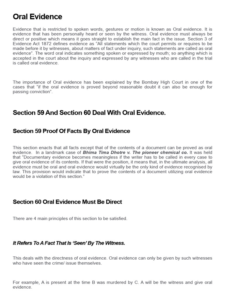 Understanding Oral Evidence in Law | PDF | Evidence (Law) | Evidence