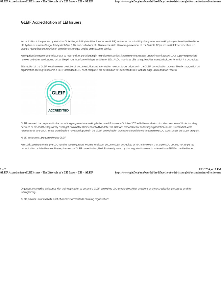 GLEIF LEI Issuer Accreditation Guide | PDF