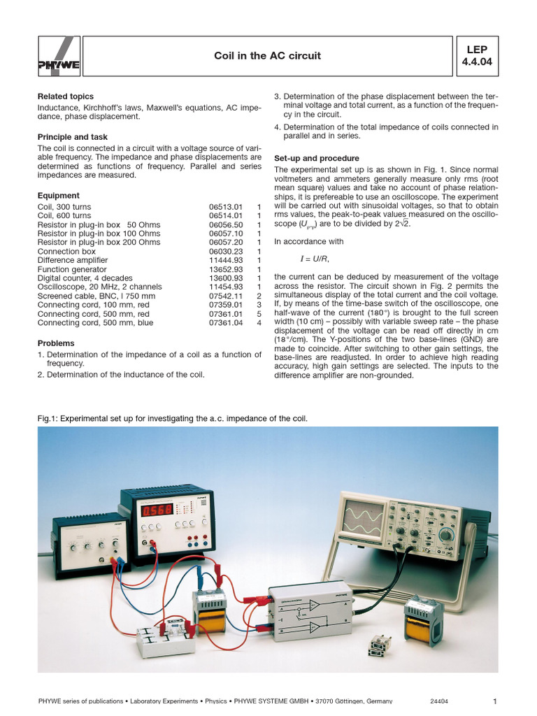 LEP 4.4.04 Coil in The AC Circuit: Related Topics | PDF | Electrical ...