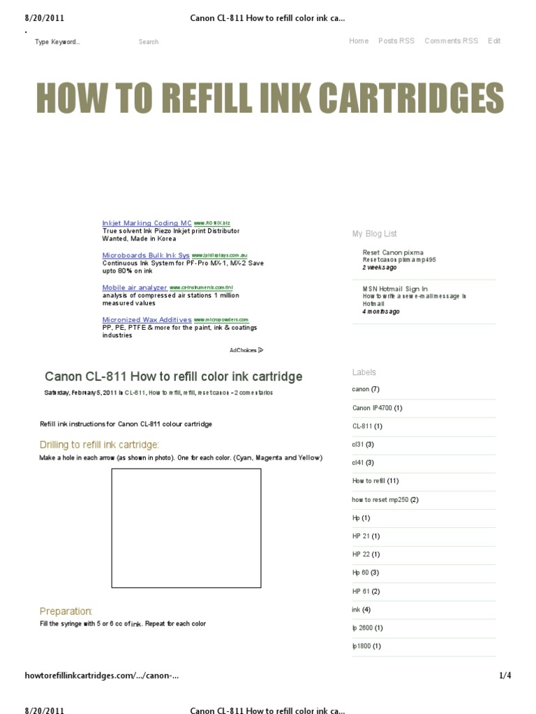 Canon CL811 How to Refill Color Ink Cartridge _ How to Refill Ink