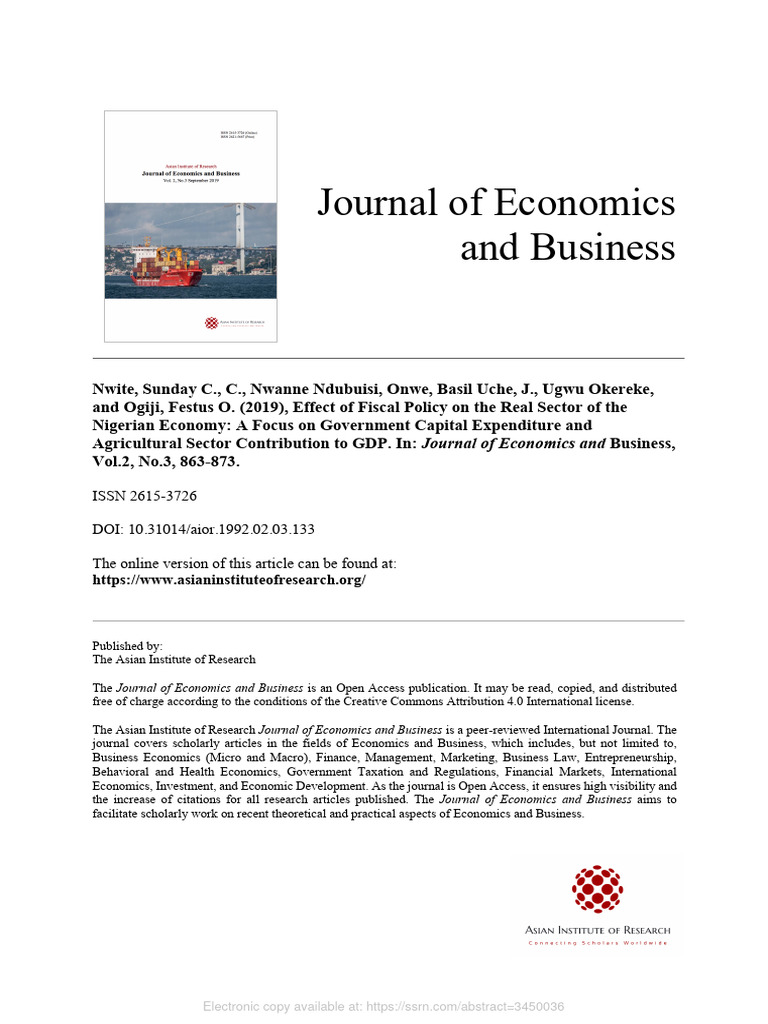 Effect of Fiscal Policy On The Real Sector of The Nigerian Economy ...